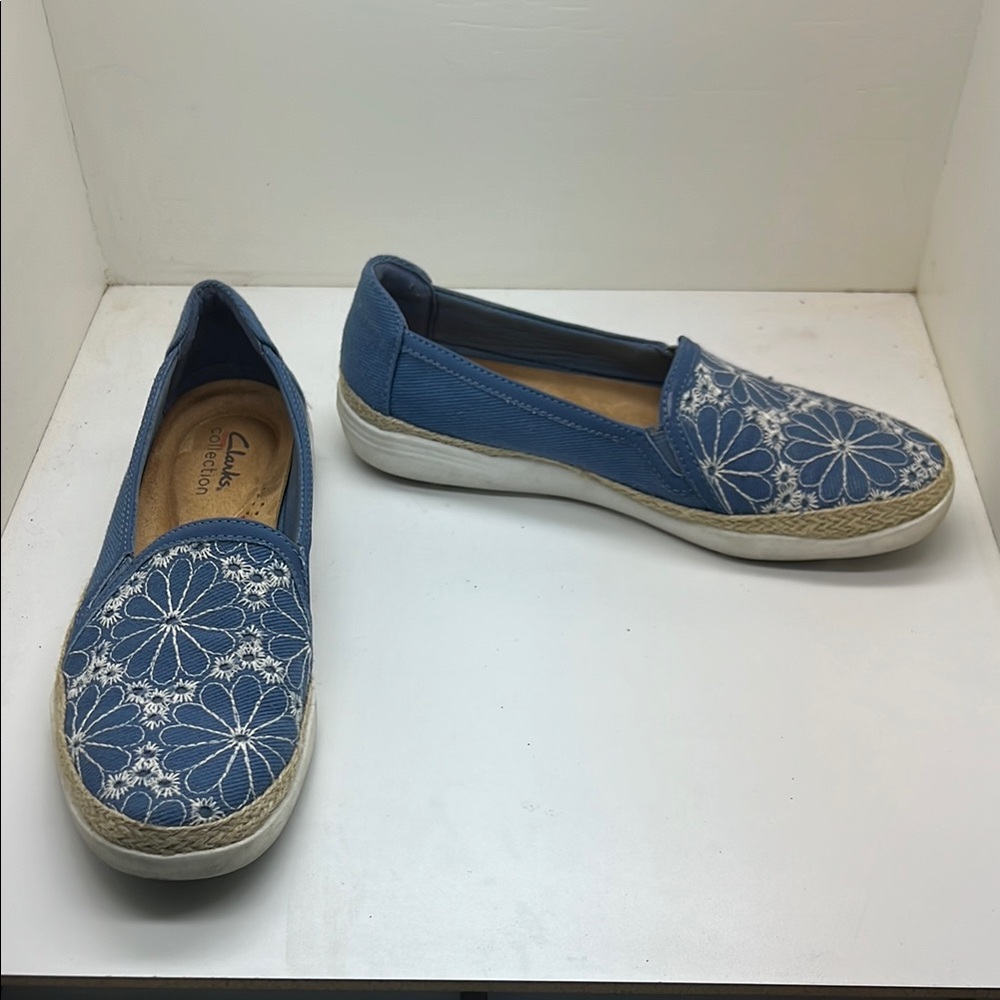 Clarks Women's Blue Slip-On Espadrilles Flats Shoes 7